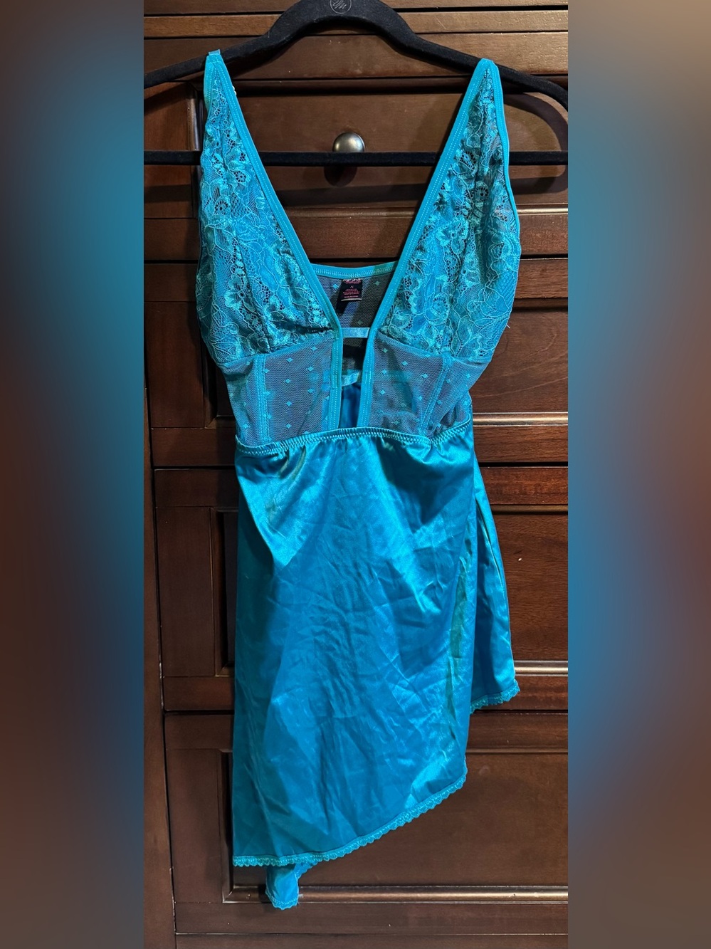 Frederick's of Hollywood Teal Lace & Satin Chemise